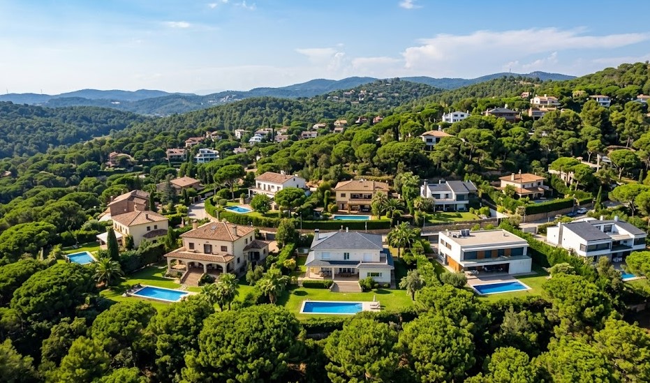 Vista del entorno natural, calles tranquilas y bosque de Collserola en Valldoreix, Sant Cugat